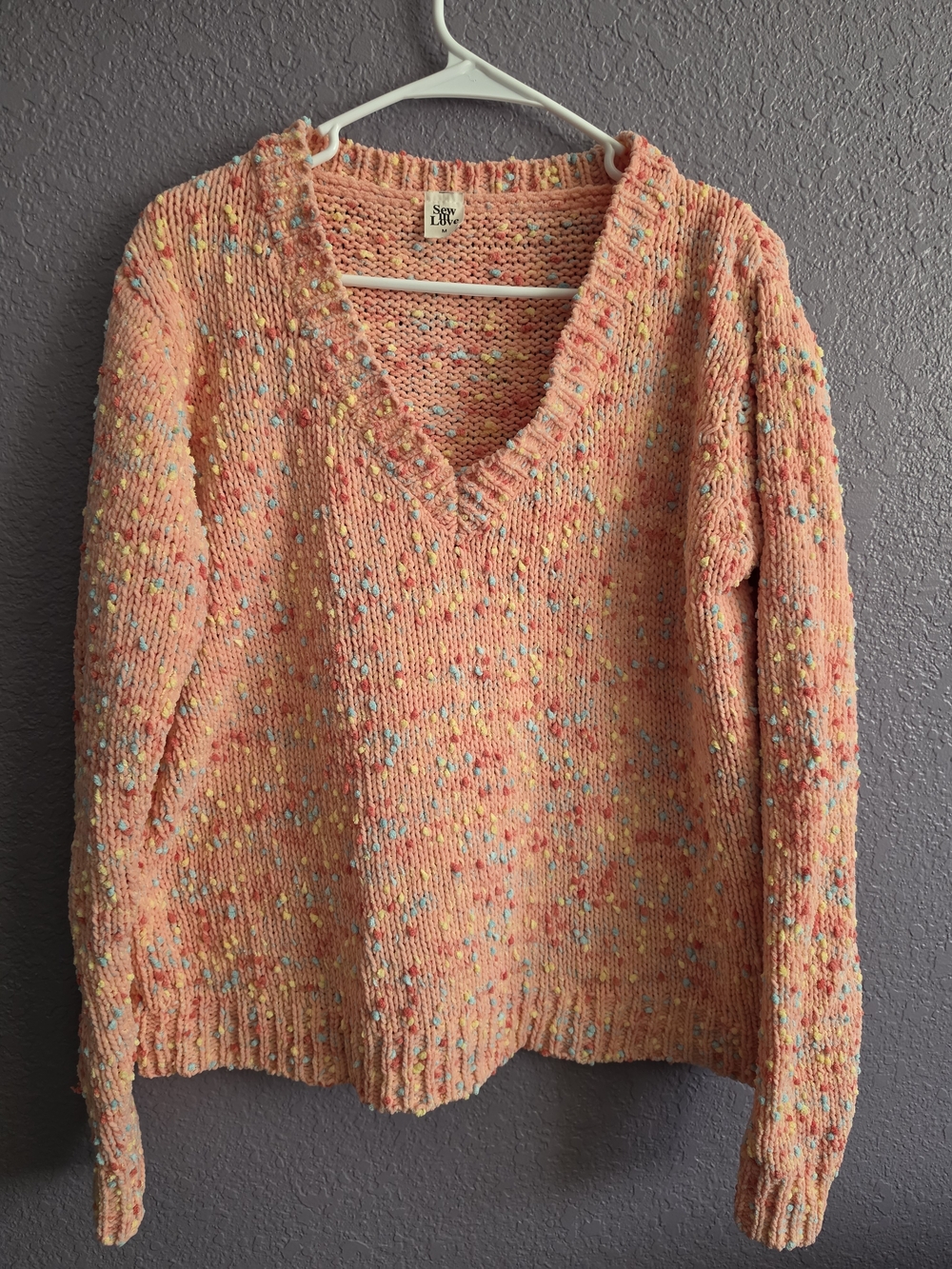 Sew In Love Peach Confetti V-Neck Sweater